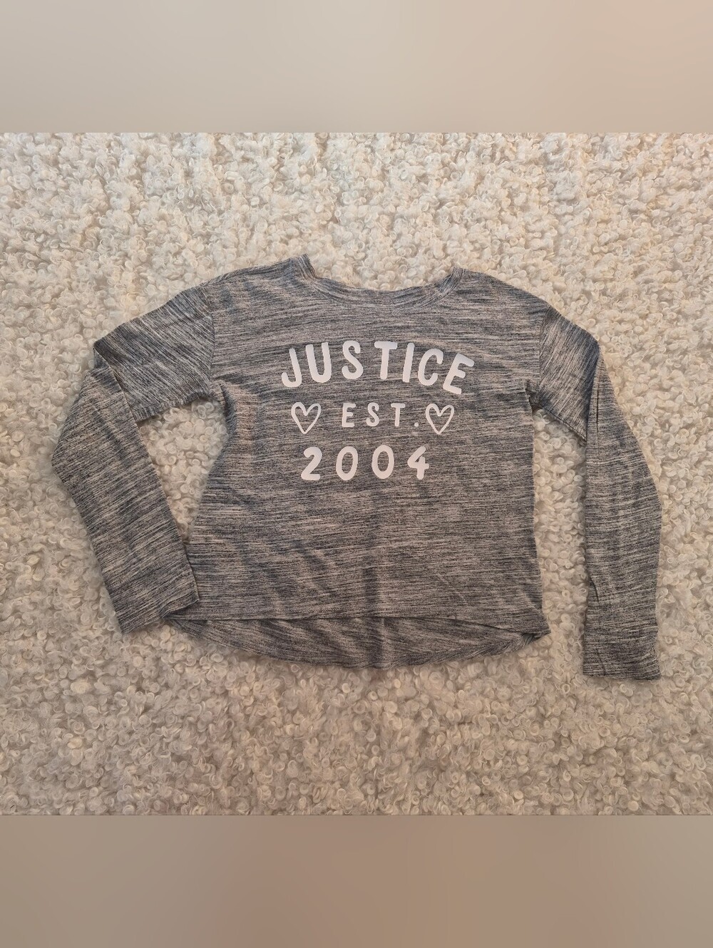 Justice Girl Graphic Top Gray Space Dye Long Sleeve Casual School Size